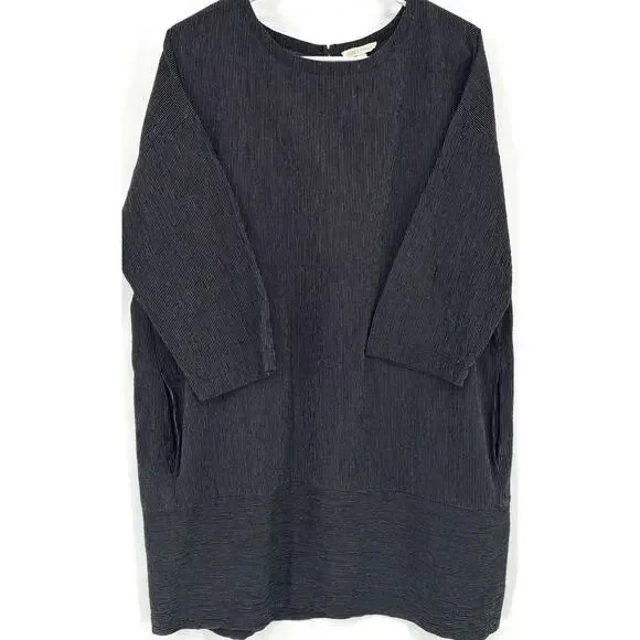 Eileen Fisher Sz M Blk Pinstripe Dbl pkt Bottom Horizontal pinstripe Lagen Look - Picture 2 of 7